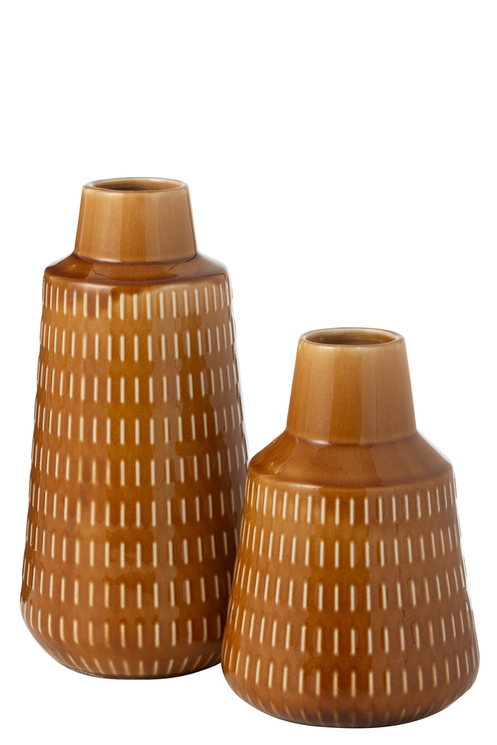J-Line vaas Ria Gekerfd - porselein - mosterd - small - 31 c