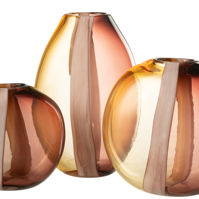 J-Line vaas Arun - glas - bruin|geel - large - Ø 13 cm