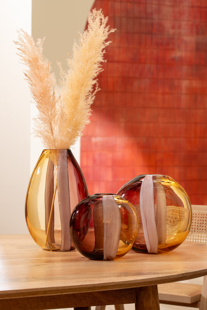 J-Line vaas Arun - glas - bruin|geel - small - Ø 11.5 cm