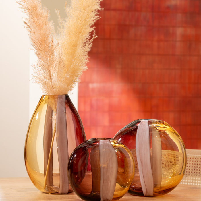 J-Line vaas Arun - glas - bruin|geel - small - Ø 13.5 cm