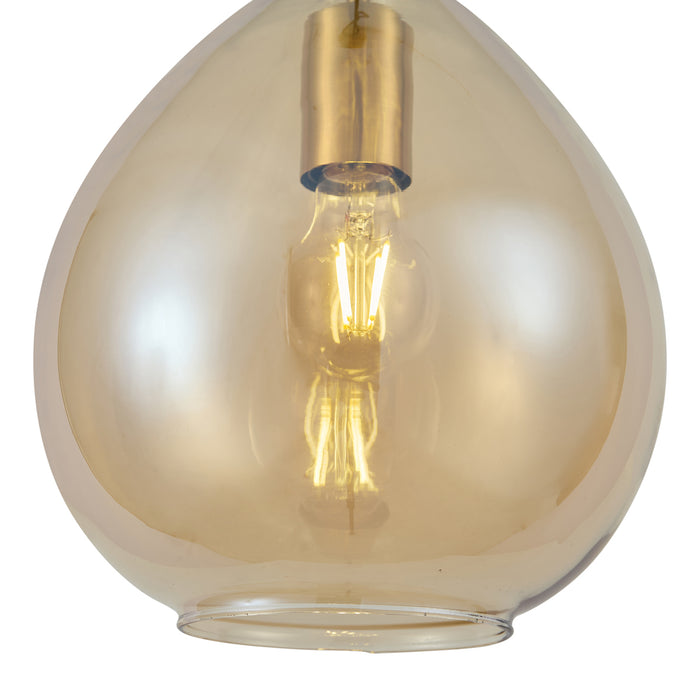 QAZQA Moderne hanglamp goud met amber glas 3-lichts - Traditional
