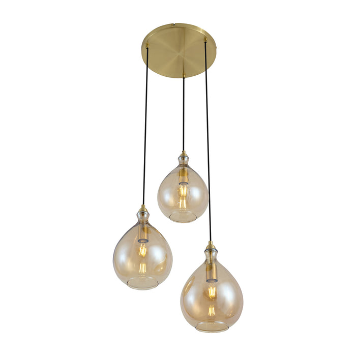 QAZQA Moderne hanglamp goud met amber glas 3-lichts - Traditional