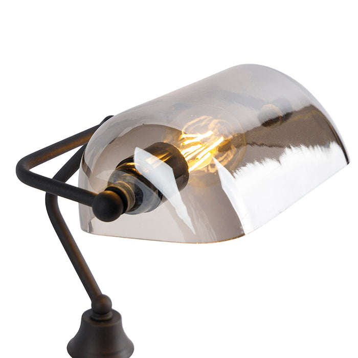 QAZQA Klassieke notarislamp zwart met gerookt spiegel glas - Banker