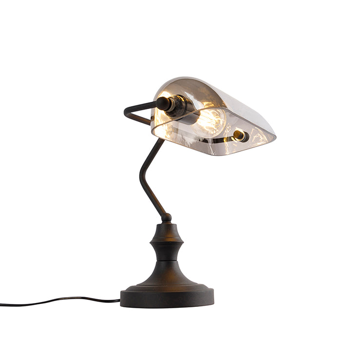 QAZQA Klassieke notarislamp zwart met gerookt spiegel glas - Banker