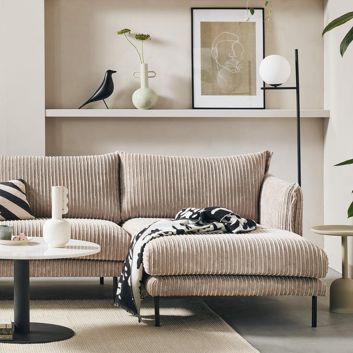 by fonQ Ribbon Hoekbank met Chaise Longue Rechts - Rib - Mink