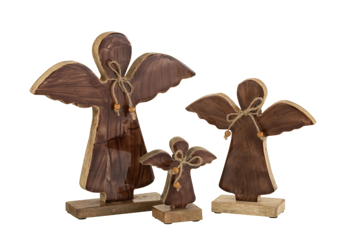 J-Line decoratie Engel Op Voet Vernist - hout - bruin - large