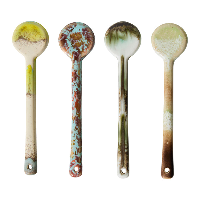 HKliving 70's Ceramics Lepels Set van 4 - L 12,5 cm - Blend