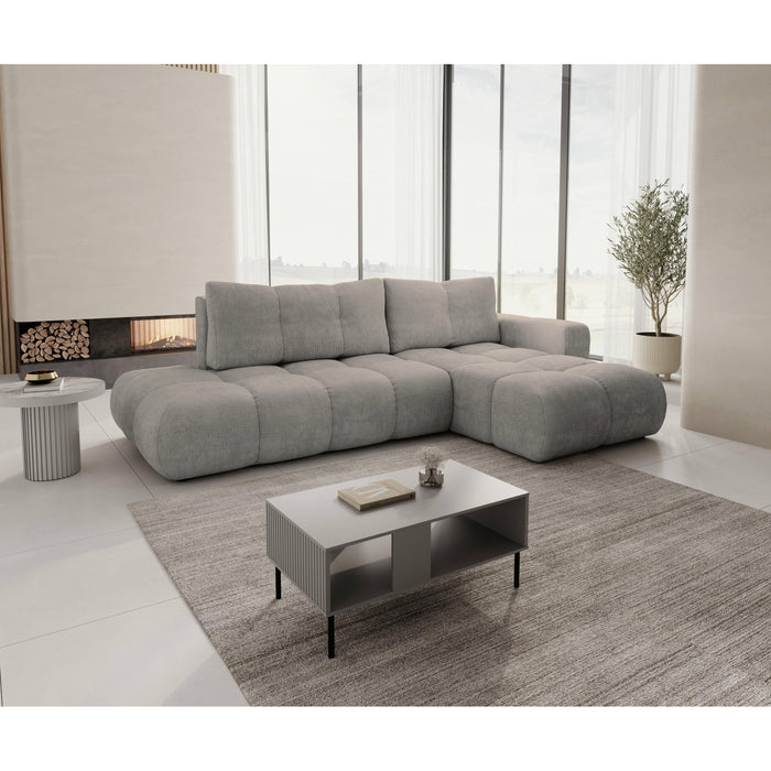 by fonQ Charme Hoekbank Rechts met Slaapfunctie - Chenille - Warmgrijs