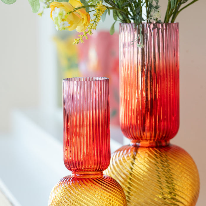 J-Line vaas Aurora - glas - rood|geel - small - Ø 15 cm