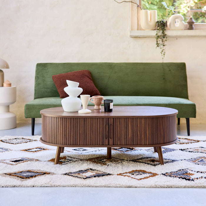 sweeek - Salontafel met schuifdeuren en vakken met houteffect, B 110cm