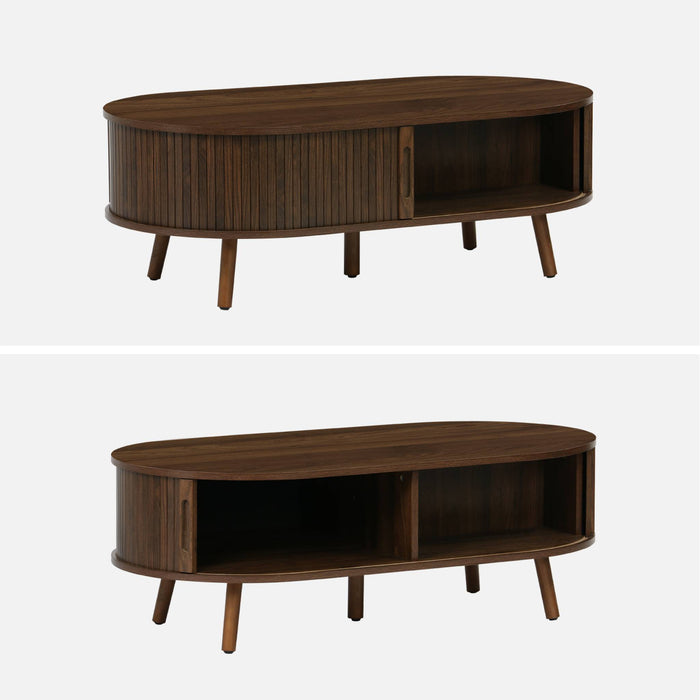 sweeek - Salontafel met schuifdeuren en vakken met houteffect, B 110cm