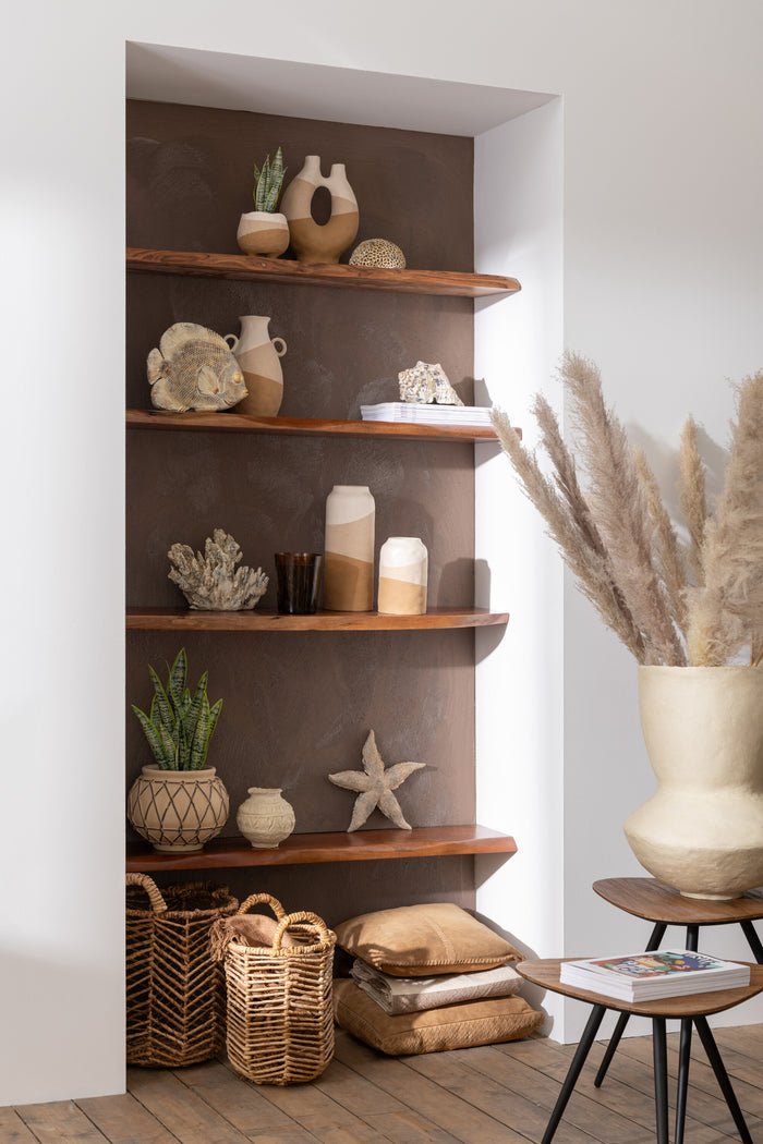 J-Line tafel Driehoek - hout|glas - naturel - set van 2