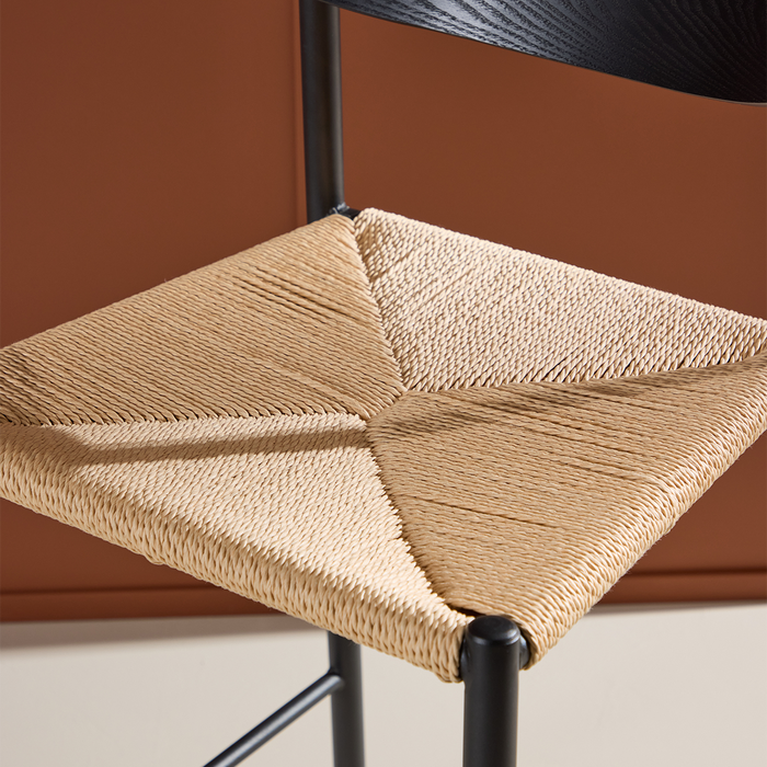 Nest living Rian Barkruk Met Rotan Zitting Zwart - 67 cm