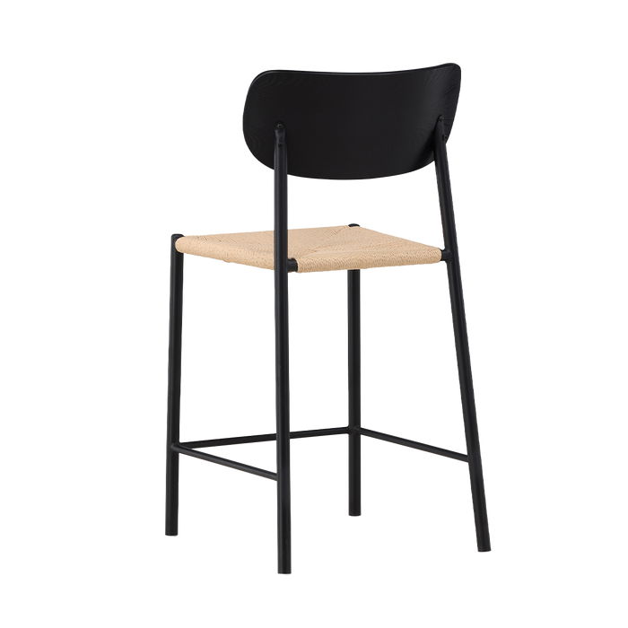 Nest living Rian Barkruk Met Rotan Zitting Zwart - 67 cm