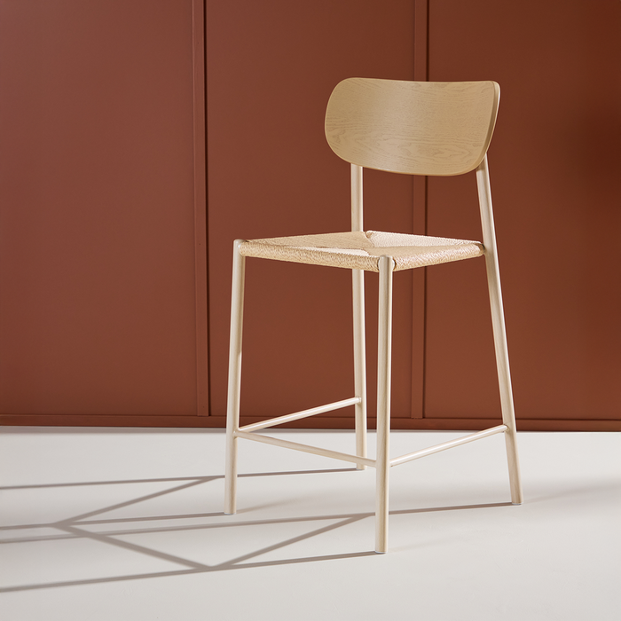 Nest living Rian Barkruk Met Rotan Zitting Beige - 67 cm