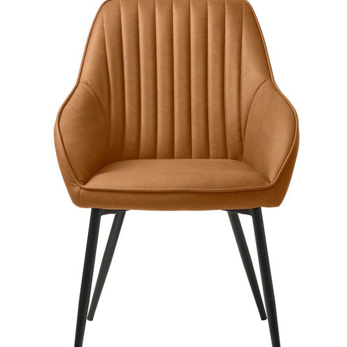 Giga Living - Eetkamerstoel Bruin PU Leer - Nolan Stripe - Set van 2