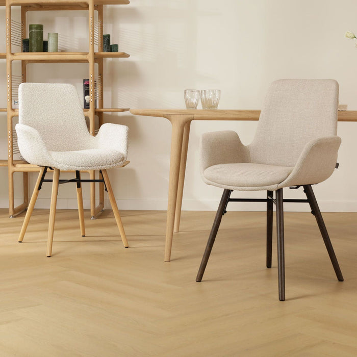 Nolon Nena-Eef Eetkamerstoel Bouclé Beige - met Armleuning - Stof