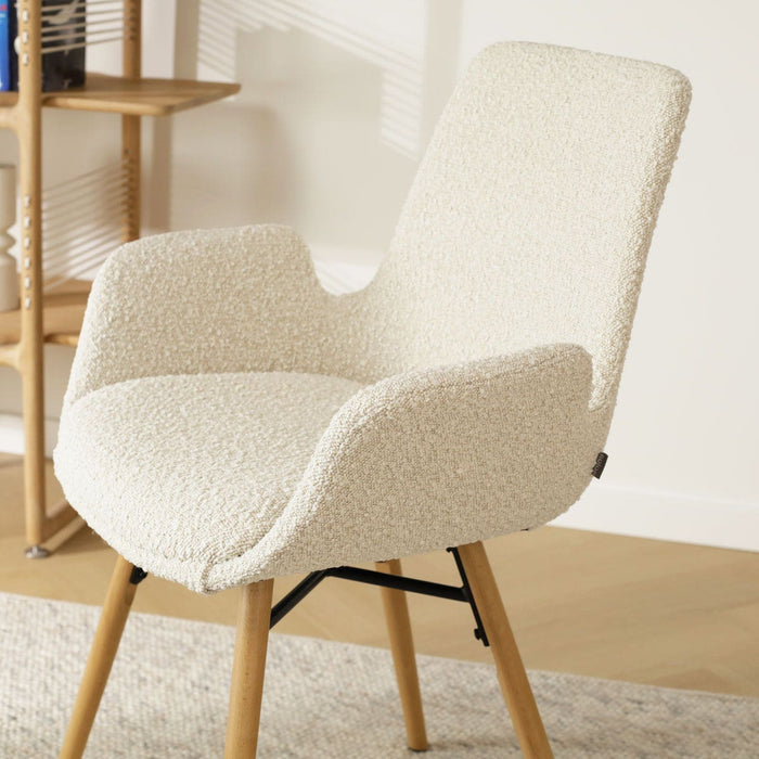 Nolon Nena-Eef Eetkamerstoel Bouclé Beige - met Armleuning - Stof