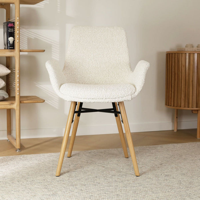 Nolon Nena-Eef Eetkamerstoel Bouclé Beige - met Armleuning - Stof