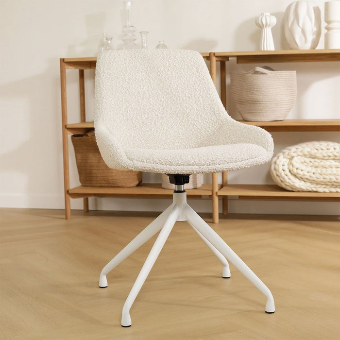 Nolon Nola-Isa Eetkamerstoel Bouclé Beige - Draaibaar Wit Onderstel