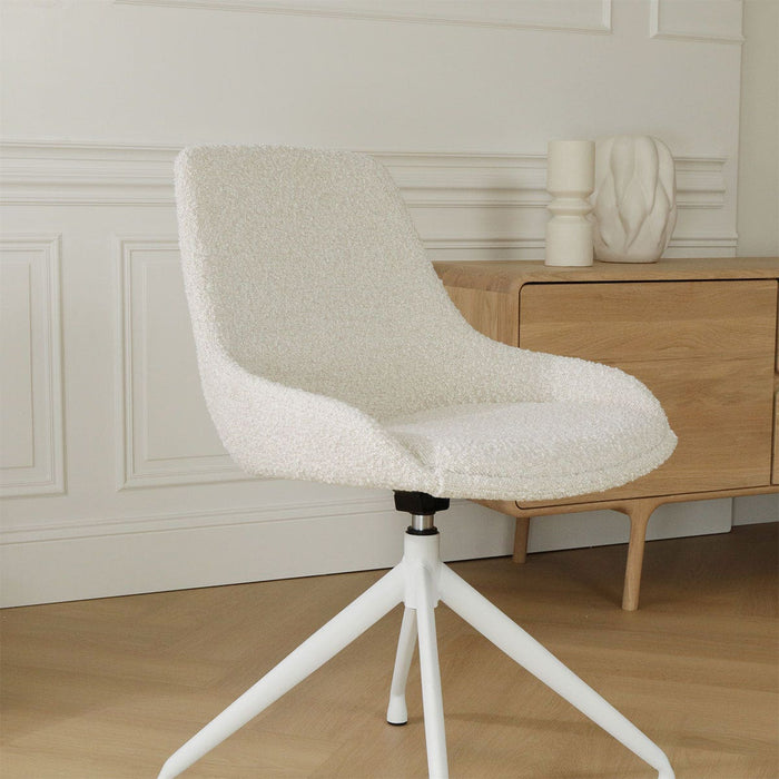 Nolon Nola-Isa Eetkamerstoel Bouclé Beige - Draaibaar Wit Onderstel