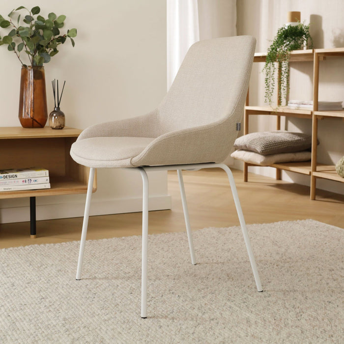 Nolon Nora-Isa Eetkamerstoel Beige - Stof - Wit Onderstel