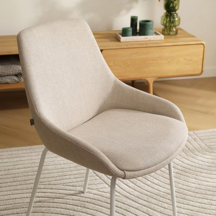 Nolon Nora-Isa Eetkamerstoel Beige - Stof - Wit Onderstel