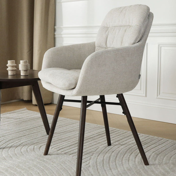 Nolon Nena-Mia Eetkamerstoel Beige - met Armleuning - Walnoot