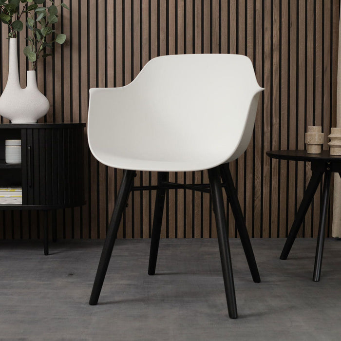 Nolon Nena-Puk Eetkamerstoel Wit - Armleuning - Zwarte Houten Poten