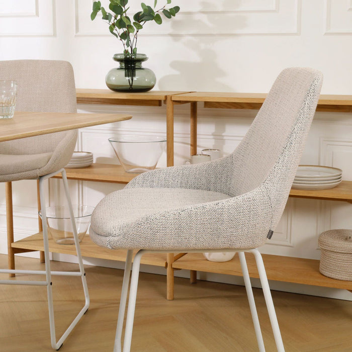 Nolon Nino-Isa Barkruk Beige Gemêleerd - Stof - Wit Onderstel - 65 cm