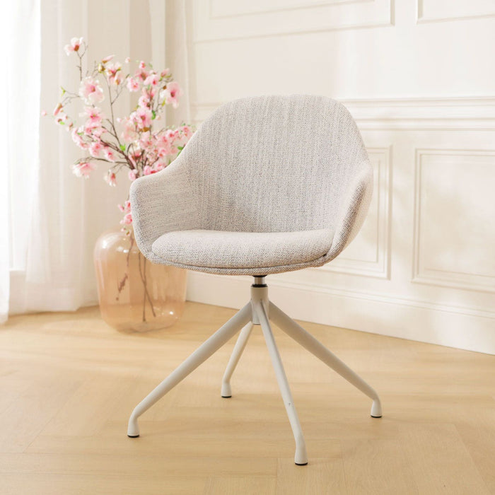 Nolon Nola-Mae Eetkamerstoel Beige Gemêleerd - Draaibaar Wit Onderstel