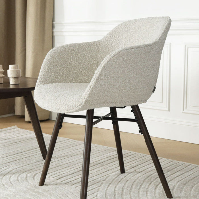 Nolon Nena-Mare Eetkamerstoel Bouclé Beige - Armleuning - Walnoot