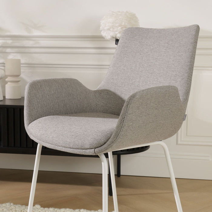 Nolon Nora-Eef Eetkamerstoel Warm Grijs - met Armleuning - Wit
