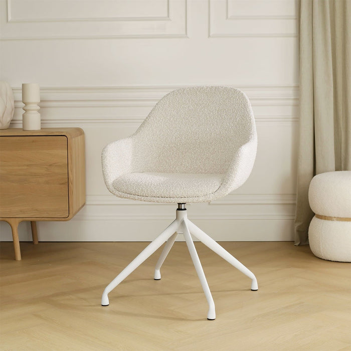 Nolon Nola-Mae Eetkamerstoel Bouclé Beige - Draaibaar Wit Onderstel