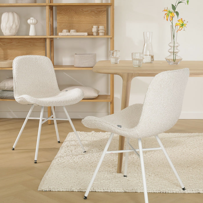 Nolon Noa-Fé Eetkamerstoel Bouclé Beige - Stof - Wit Onderstel
