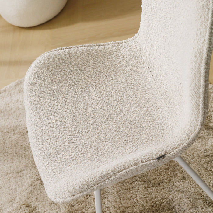 Nolon Noa-Fé Eetkamerstoel Bouclé Beige - Stof - Wit Onderstel