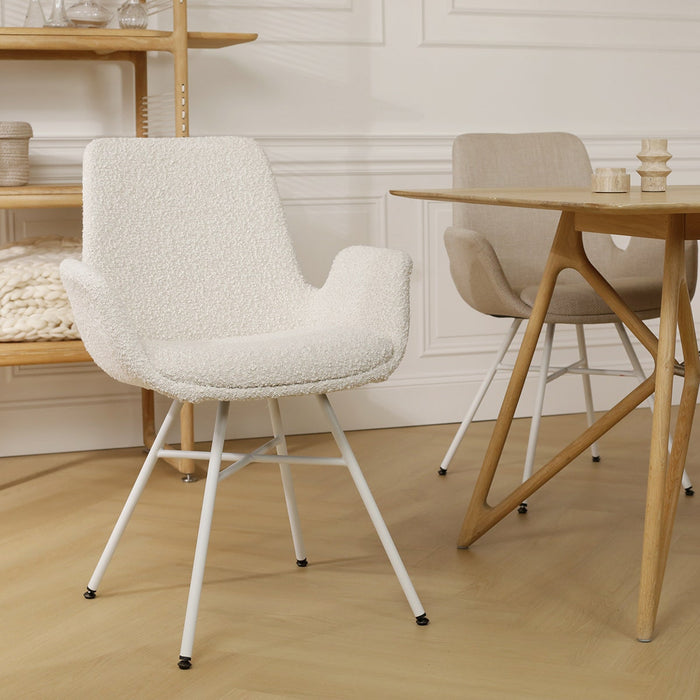 Nolon Noa-Eef Eetkamerstoel Bouclé Beige - met Armleuning - Wit