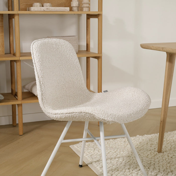 Nolon Noa-Fé Eetkamerstoel Bouclé Beige - Stof - Wit Onderstel