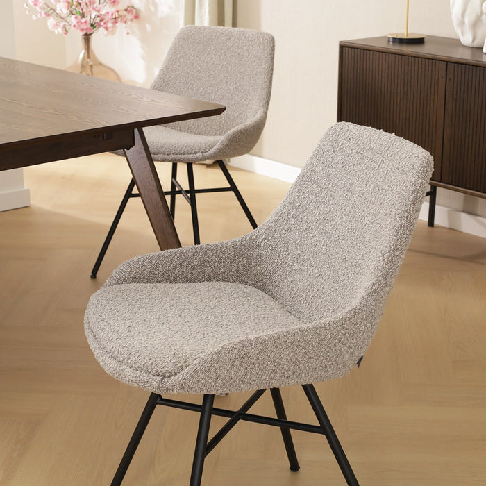 Nolon Noa-Isa Eetkamerstoel Bouclé Taupe - Stof - Zwart Onderstel