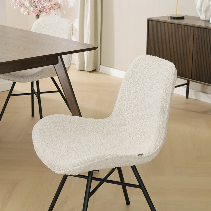 Nolon Noa-Fé Eetkamerstoel Bouclé Beige - Stof - Zwart Onderstel