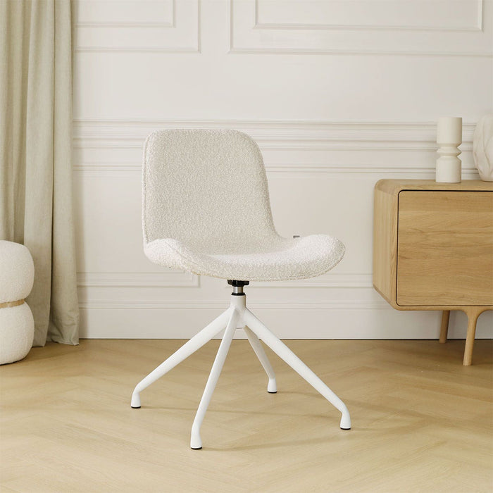 Nolon Nola-Fé Eetkamerstoel Bouclé Beige - Draaibaar Wit Onderstel