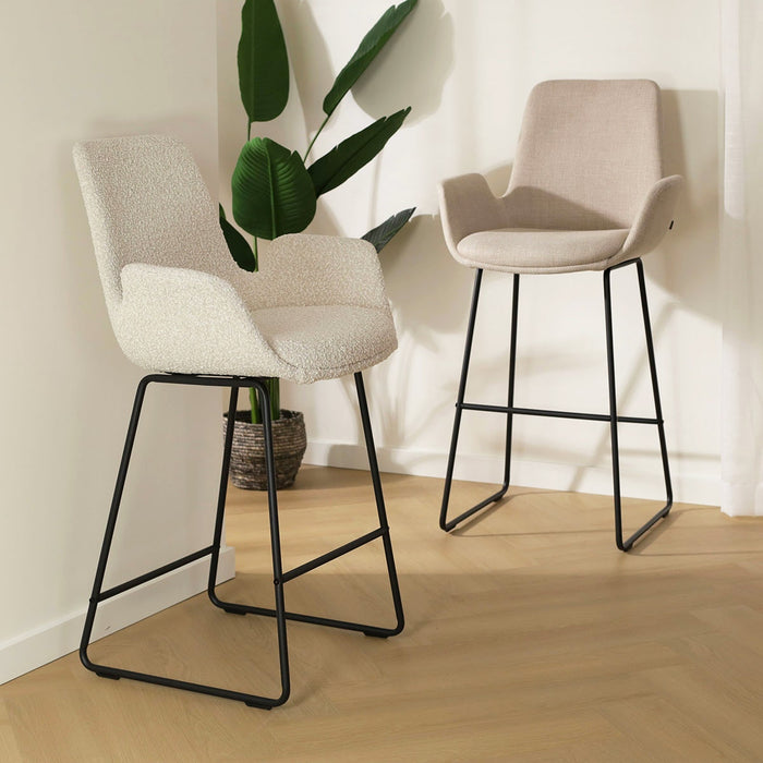 Nolon Nino-Eef Barkruk Bouclé Beige - met Armleuning - Zwart - 65 cm