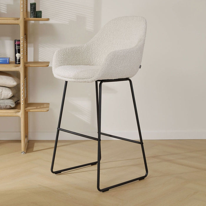 Nolon Nino-Mae Barkruk Bouclé Beige - met Armleuning - Zwart - 75 cm