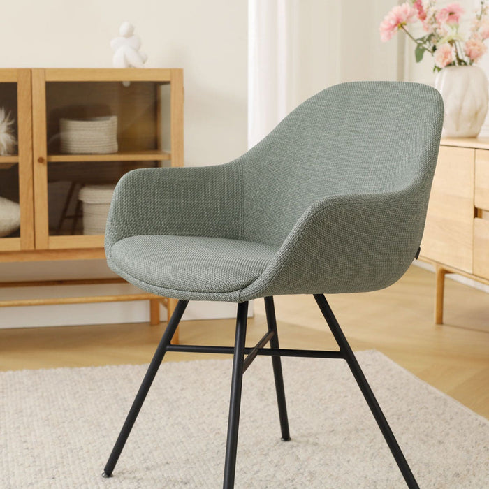 Nolon Noa-Mae Eetkamerstoel Saliegroen - Armleuning - Zwarte Poten