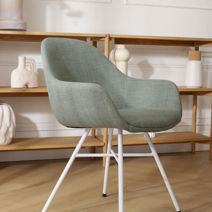 Nolon Noa-Mae Eetkamerstoel Saliegroen - Armleuning - Witte Poten