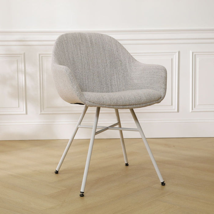 Nolon Noa-Mae Eetkamerstoel Beige Gemêleerd - Armleuning - Witte Poten