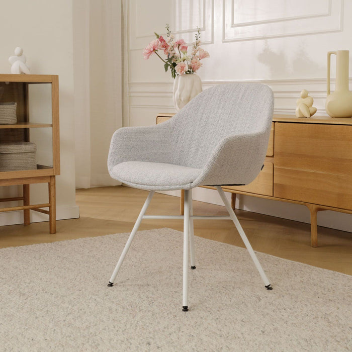 Nolon Noa-Mae Eetkamerstoel Beige Gemêleerd - Armleuning - Witte Poten