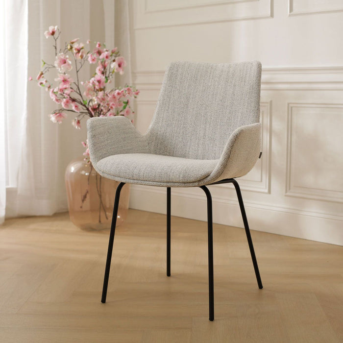 Nolon Nora-Eef Eetkamerstoel Beige Gemêleerd - met Armleuning - Zwart