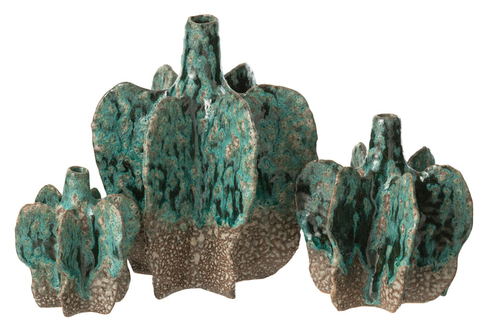 J-Line vaas Naga - keramiek - azuur|bruin - large - Ø 22.5 c