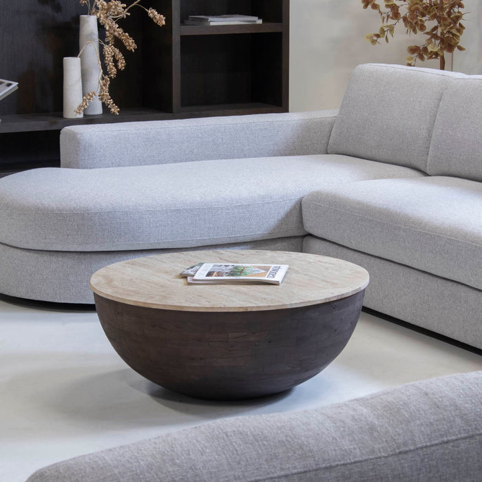 Giga Meubel - Salontafel Travertin - Donkerbruin - 90x90x38cm - Aiden